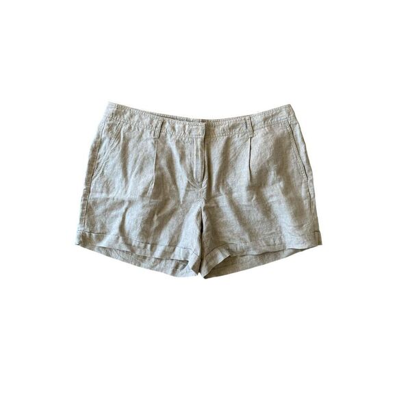 Eileen Fisher 100% Organic Linen Taupe Pleated Cuffed Shorts NWT Size Large - Picture 1 of 6